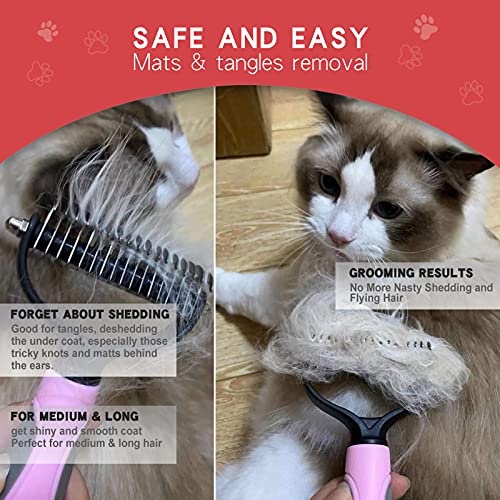 Double-Sided Undercoat Rake for Deshedding & Dematting Pets - Gentle Grooming Glove Kit for Dogs & Cats (Pink, 2 Pack) - color: Pink(2 Pack)