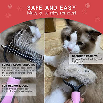 Double-Sided Undercoat Rake for Deshedding & Dematting Pets - Gentle Grooming Glove Kit for Dogs & Cats (Pink, 2 Pack) - color: Pink(2 Pack)