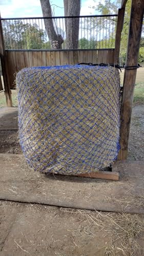 Round Bale Hay Net for Horses, Fits 4-ft Round Bales, 2" Slow-Feeder Mesh, Heavy-Duty Nylon with Drawstring — Field Hay Net to Reduce Hay Waste, 5 ft x 4 ft