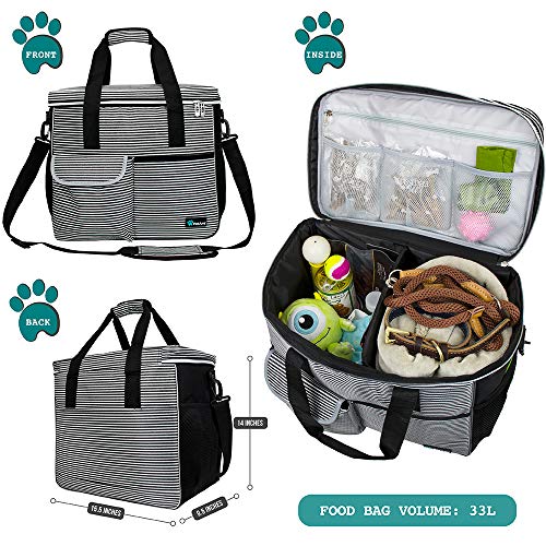 PetAmi Dog Travel Bag Organizer, Pet Supplies Tote, Stripe Black Large - color: Stripe Black, size: Large - 15.5"L x 9.5"W x 14.0"H
