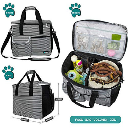 PetAmi Dog Travel Bag Organizer, Pet Supplies Tote, Stripe Black Large - color: Stripe Black, size: Large - 15.5"L x 9.5"W x 14.0"H