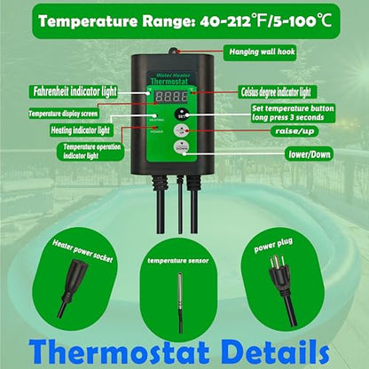 1800W Titanium Immersion Water Heater of Above Ground Pool & Baptismal Pool – Portable Fully Submersible Electric Heater with Temp Control & GFCI to Inflatable Pool, Hot Tub, Bucket, Spa &Bathtub etc