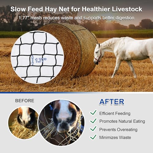 5×5 FT Round Bale Hay Net Slow Feeder for Horses, 1.7" Hole Feeder Net - style: 5*5Ft(Black)