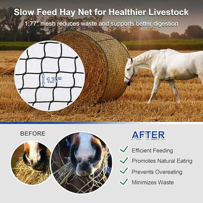 5×5 FT Round Bale Hay Net Slow Feeder for Horses, 1.7" Hole Feeder Net - style: 5*5Ft(Black)