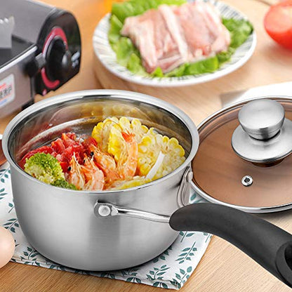 TeamFar Saucepan with Lid, 2 qt Sauce Cooking Pot Milk Pan Stainless Steel | Professional with Long Heatproof Handle for Home Kitchen Restaurant, Healthy & Non Toxic, Multi-use & Dishwasher Safe - size: 2 Quarts
