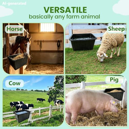 17 Quart Horse Trough Feed Bucket Rubber Feed Pan Hook Over Feeder for Goats Cows Cattle,Heavy Duty