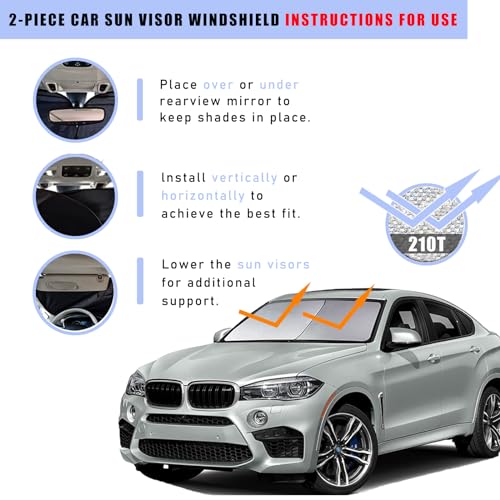 Ziciner 2 PCS Car Windshield Sun Shade, Auto Sun Heat and UV Rays Blocker, 28"×31" Foldable Automotive Front Window Sunshade Protector, Universal Vehicle Interior Accessories (Silver-M) - color: Silver-M (28×31 inches)