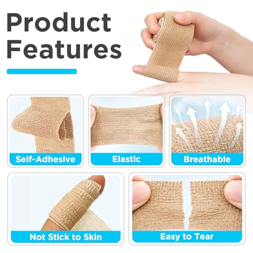 OK TAPE Self Adhesive Bandage Wraps, 36 Pack 1"/2"/3" x5Yd Athletic Tape