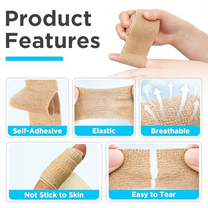 OK TAPE Self Adhesive Bandage Wraps, 36 Pack 1"/2"/3" x5Yd Athletic Tape