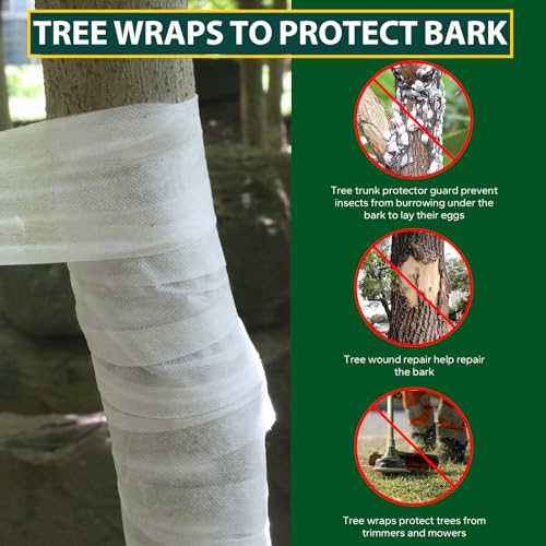 328ft Tree Wrap to Protect Bark, Tree Wrap for Damaged Bark, Tree Trunk Wrap to Keep Plants Warm and Tree Trunk Protectors from Deer and Animal, Durable and Effective, White - color: 328ft-white
