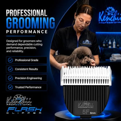 Kenchii Flash Clipper Blade 5F(6mm), Original Flash Only | Stay-cool stainless steel, corrosion-resistant coating, detachable for easy cleaning, precision pet grooming - size: 5F