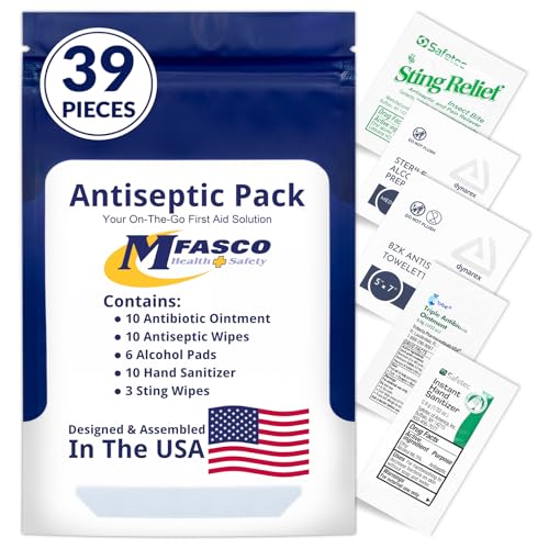 MFASCO Antiseptic Wound Care Travel Pack | 39 Piece First Aid Kit Refill