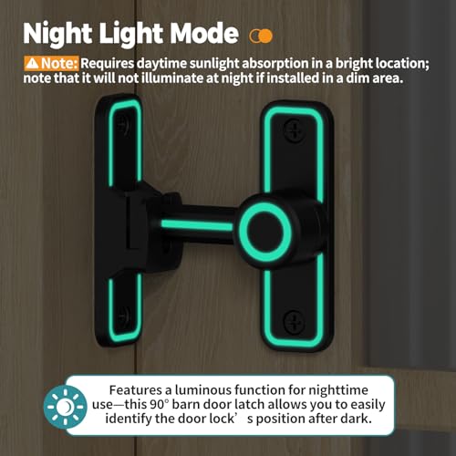 Barn Door Lock 2.4" 90/180 Flip Gate Latch, Luminous Black-4 Pcs - color: Luminous Black-4 Pcs