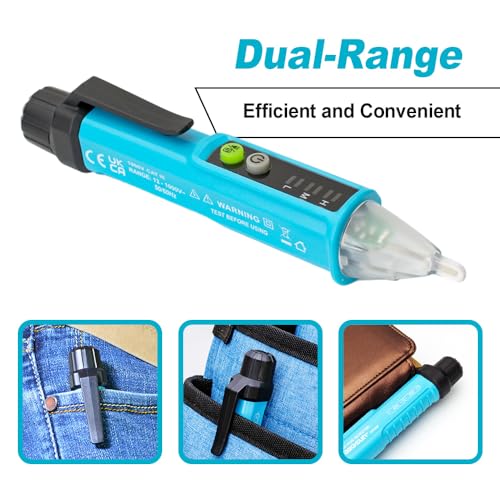 allsun Non-Contact AC Voltage Tester Pen 12-1000V, Dual Sensitivity & LED Flashlight, Live/Neutral Wire Breakpoint Finder, Auto Power-Off, Electrical Circuit Detector for Outlets, Wires, Breakers - style: GK28B NOT buzzer and LED