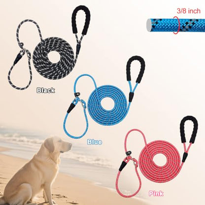 20FT Long Slip Lead Dog Training Leash 3/8" Thick Nylon Rope Leash | Reflective Anti-Choking Slip Leash with Comfortable Handle, Quick Control Medium Large Dogs No Pull (20ftx3/8", Blue) - color: Blue, size: 3/8in x 20ft