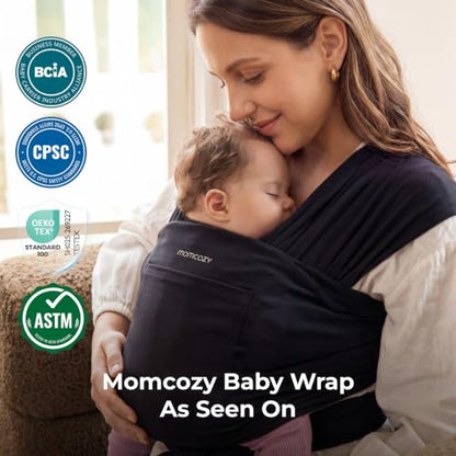 Momcozy Baby Wrap Carrier, Easy-On 2-Piece Design, Newborn to 33 lb - color: Black