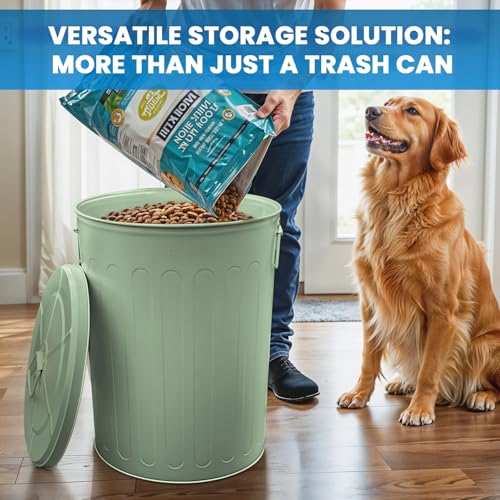 Plexon 20 Gallon Metal Trash Can with Lid Outdoor Large Trash Bin Steel Garbage Can for Garage Patio Farmhouse Bucket Bird Seed Storage Can Heavy Duty Round Container, Green - color: Green