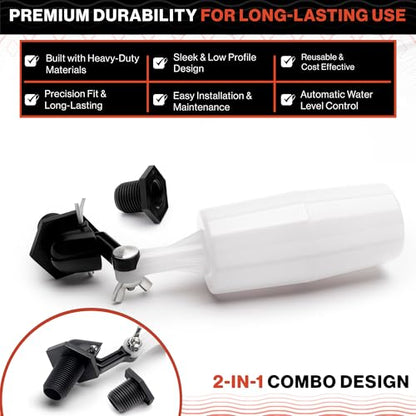 Swimables 3/8" and 1/2" Pool Auto Fill Float Valve Replacement | Includes Adapter From 3/8 Inch to 1/2 Inch | Compatible with Most Water Float Valve For Water Tank and Pool Water Leveler Auto Fill