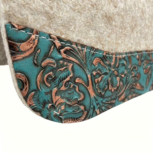 The Montana 100% Extra Fine Wool Made in the USA Saddle Pad by Southwestern 3/4" or 1" Thick and Designer Wear Leather - color: Turquoise Bloom, size: 30" x 30":1" Inch Thick