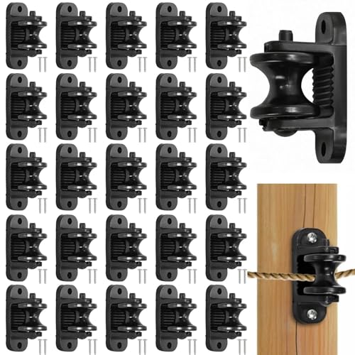 Cididu 25 Pack Electric Fence Corner Insulators, Plastic Roller Insulator for Wood Post, Electric Fence Wire Corner Insulators with Srcews for End Corner Gate Posts, Easy to Install