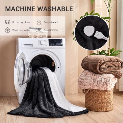 Heated Blanket Electric Throw, 50"x60" Soft Flannel Heating Blanket with 8 Hours Auto Off 10 Fast Heating Levels Machine Washable Sherpa Heated Throw Blanket with Overheating Protection - color: Black, size: Throw(50" x 60")