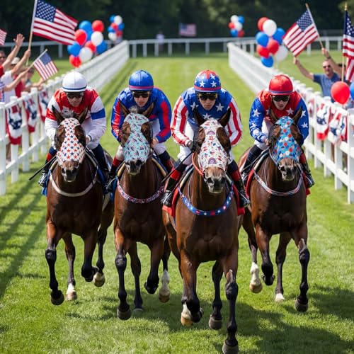 12 Pcs 4th of July Horse Fly Mask with Ears 250th Anniversary Patriotic Fly Mask for Horses Smooth Comfortable Elasticity UV Protection Face Covering for Memorial Day (Medium)