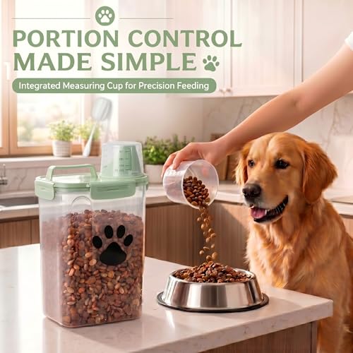 Dog Storage Container with cleaning brush with Measuring Cup - color: 3QT-Green