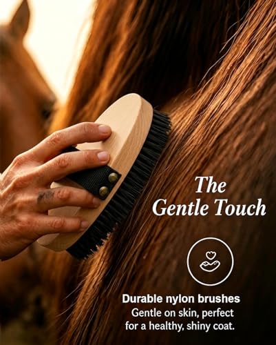 Horse Curry Comb Set,3Pcs Horse Grooming Kit with Reversible Stainless Steel Currycomb, Hoof Pick Brush and Nylon Horses Hair Brush,Professional Horses Shedding Tool for Horse's,Dogs,Livestock