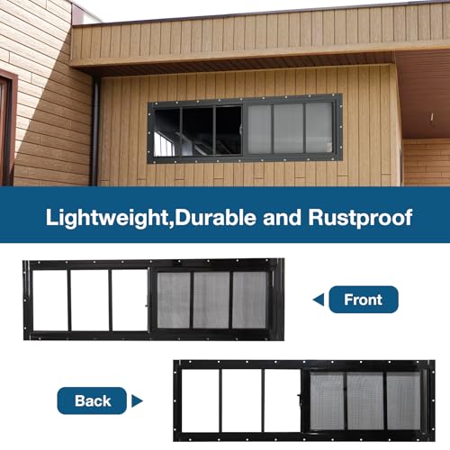 Yuzzy Shed Windows 2 Pack, 10"x35" Sliding Windows Transom Window with Tempered Glass and Removable Fiberglass Screen for Shed, Chicken Coop, Playhouse, Household, Garage, Barns (Black) - color: Black, size: 10"x35"
