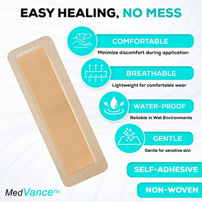 MedVance Silicone Foam Adhesive Dressing with Border, 4"x12", Box of 10 | Sterile And Individually Wrapped - Highly Absorbent & Medical Grade - Promotes Faster Healing - Breathable And Waterproof