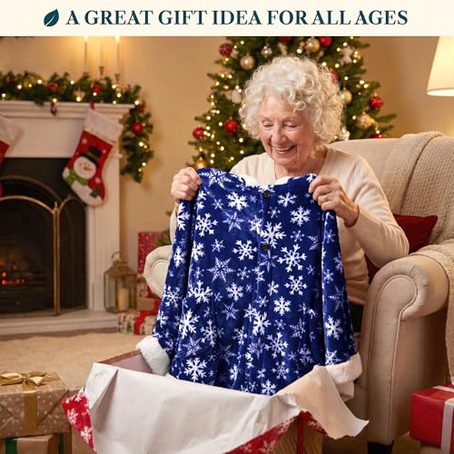 PAVILIA Hooded Blanket Poncho, Fleece Wearable Shawl Wrap, Snowflake Blue | Fleece Shawl Wrap with Hood, Adult Wearable Blanket, Cozy Warm Poncho Cape Throw with Pockets, Gift for Elderly Mom - color: Snowflake Blue