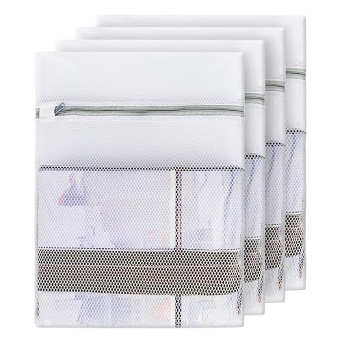 4PCS Large Mesh Laundry Bags for Delicates - 12x16 Inch White Honeycomb Wash Bags for Lingerie, Sweaters, Shoes
