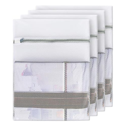 4PCS Large Mesh Laundry Bags for Delicates - 12x16 Inch White Honeycomb Wash Bags for Lingerie, Sweaters, Shoes
