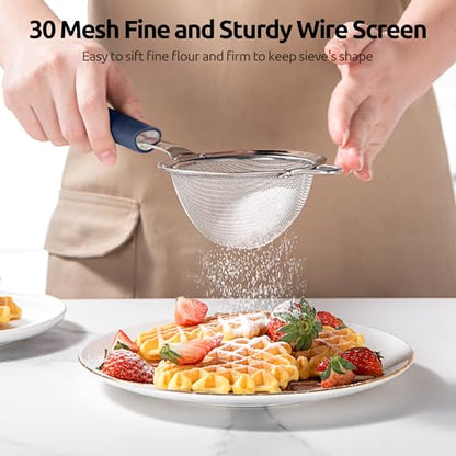 U-Taste Fine Mesh Strainer, 18/8 Stainless Steel Sieve, S/Midnight Blue | Tea Coffee Strainer with Silicone Handle, Mini Small Ultra Fine Sieve, Metal Colander for Loose Tea/Juice/Pulp/Matcha/Liquids - color: (3) Midnight Blue, size: S-3.35in
