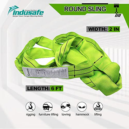 Green Polyester Endless Round Sling Heavy Duty Poly Lifting Sling 5300lbs Vertical Capacity, 6 Feet Length - size: 1 Pack
