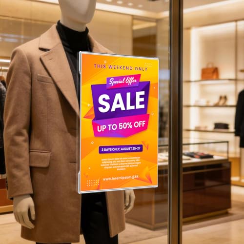15 Pack 8.5x11 Acrylic Sign Holder Wall Mount, Clear Plastic Wall Signs Display for Flyers, Acrylic Frame Photo Menu Stands with Adhesive Tape for Restaurants, Office and Business Store - No Drilling