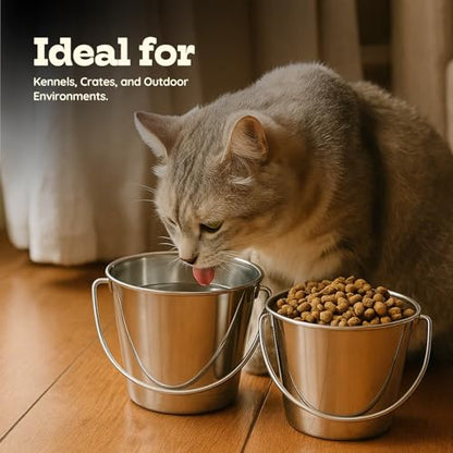 4Qt Heavy Duty Stainless Steel Water Bucket for Kennel, 2-Pack - size: 4 Quart (Pack of 2)