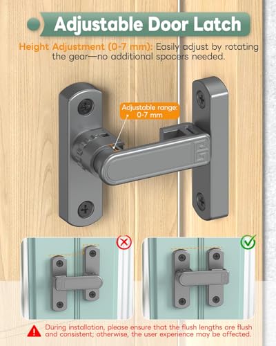 Adjustable Barn Door Locks, 90/180 Degree Gate Latch, Grey-2 Pcs - color: Grey-2 Pcs