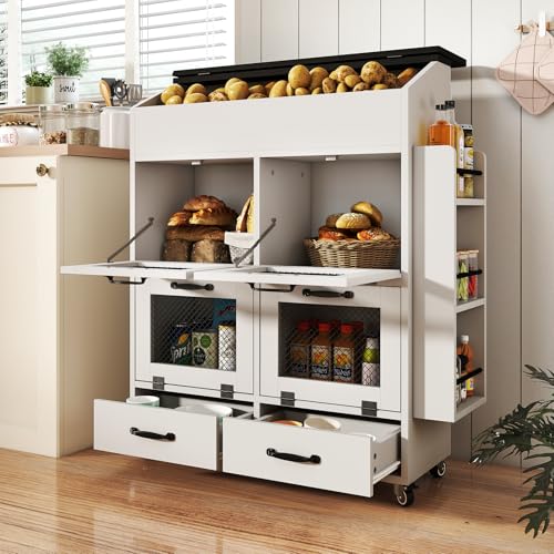 Verano Garden 31.5" Large Potato and Onion Storage Bin on Wheels, Bread Box - color: White, size: 31.5"