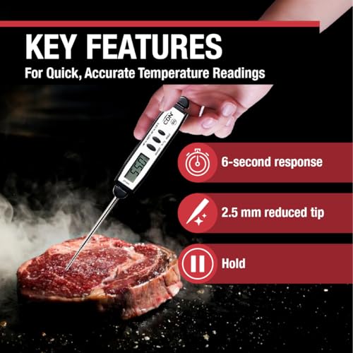 CDN Waterproof Digital Cooking Thermometer Instant Read 2.75" Stainless Shatterproof Ideal for Meat, Poultry, BBQ NSF Certified, Black (DT450X) - color: Black