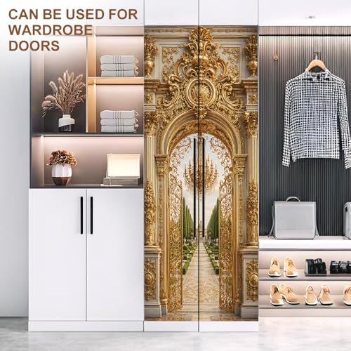 Gold Garden Arch Door Mural, Luxury Palace Entry Door Cover - color: Colorful2873