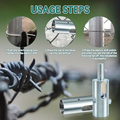 Twist Ties Tool for 9 Gauge Drill Chuck, Fixing Twist Fence Ties Tool Compatible with 3/8" Power Drills Wire Easy Twist Tool for Fixing Chain Link Fence and Loop Fences