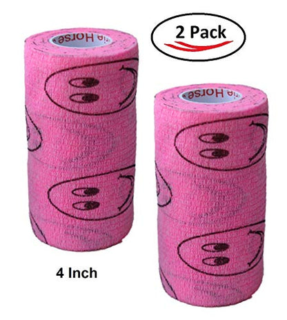 Vet Wrap Wrap Tape (Pink with Smiles) (2 Pack) (3 Inch x 15 feet) Self Adhesive Adherent Adhering Cohesive Flex Self Stick Bandage Grip Roll Dog Cat Pet Horse - color: Pink Smiles, size: 2 Rolls