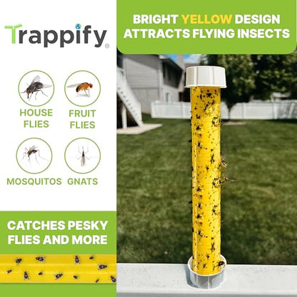 Trappify Hanging Fly Trap & Fruit Fly Traps for Indoors, Yellow, 4 Pack | Recycled Paper Stick with Ultra-Tacky Adhesive and Bait Cup, Hangs in Kitchens, Patios, Barns, Catches Flies and Gnats - size: Pack 4