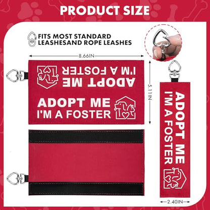 Adopt Me Dog Leash Wrap, Double-Sided Visible Foster Dog Sleeve with Heart Carabiner, Ripstop Warning Sign for Pet Lead, Fits Standard Rope & Flat Leashes, Red - color: Adopt Me I'm a Foster