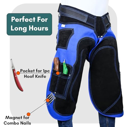 Farrier Apron Cowhide Leather Hoof Trimming Chaps - color: Blue - Black, size: 65cm - 25inch