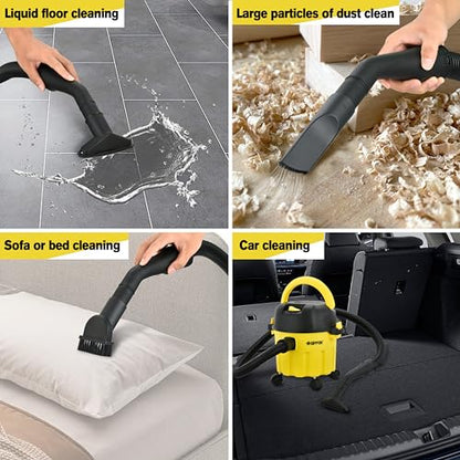 Wet-Dry Vacuum, 3-in-1 Portable Shop Vacuum Cleaner with 2 Peak HP Power Suction, Lightweight Wet Dry Vacuum with Blower & Wall Mount Design for Car, Pet Hair, Hard Floor | 3-in-1 Workshop Vacuum Cleaner, suitable for cleaning cars, removing pet hair, and