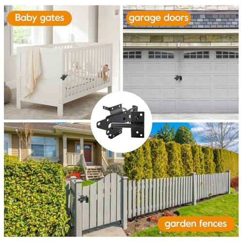 Self-Locking Gate Latch for Wooden Fence, Post Mount Automatic Gate Lock | 1 Pack, Gate Latches for Wooden Gates, Outdoor Garden, Vinyl, Included Screws, Black Finish, Steel, HOME MASTER HARDWARE