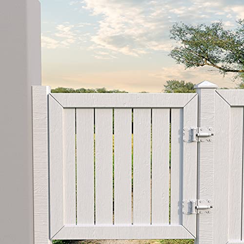 Self-Closing Gate Hinges, Heavy Duty for Vinyl/Wood/Metal Fence, Pack of 2, with Self-Tapping Screws and Adjuster Tool - color: White