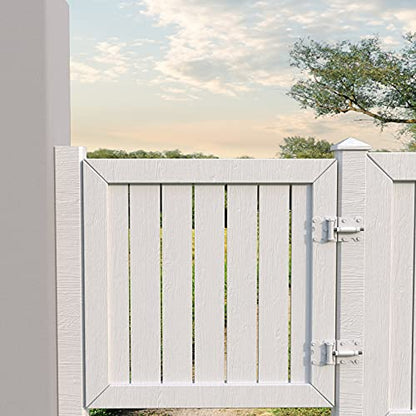 Self-Closing Gate Hinges, Heavy Duty for Vinyl/Wood/Metal Fence, Pack of 2, with Self-Tapping Screws and Adjuster Tool - color: White